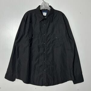 Vintage Wrangler Western Black Pearl Snaps Matte Striped Dress Shirt Men Size XL
